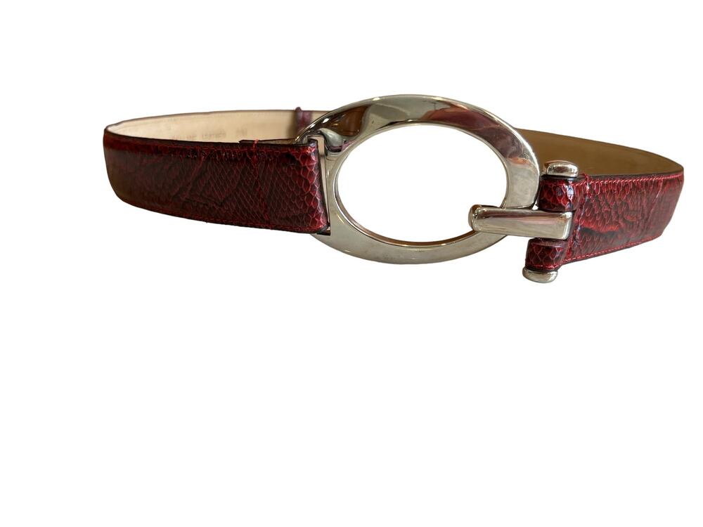 Rolfs Genuine Leather Snake Print Python Statement Belt Deep Rose